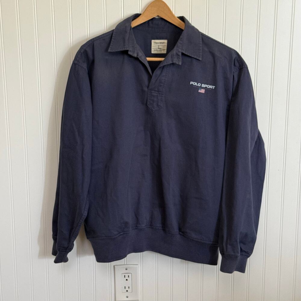 Vintage Polo Sport Ralph Lauren collared mens jacket size L navy blue